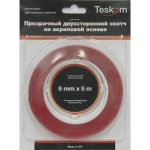 Лента двусторонняя TESKOM акриловая рулон 5м толщина 1мм прозрачная